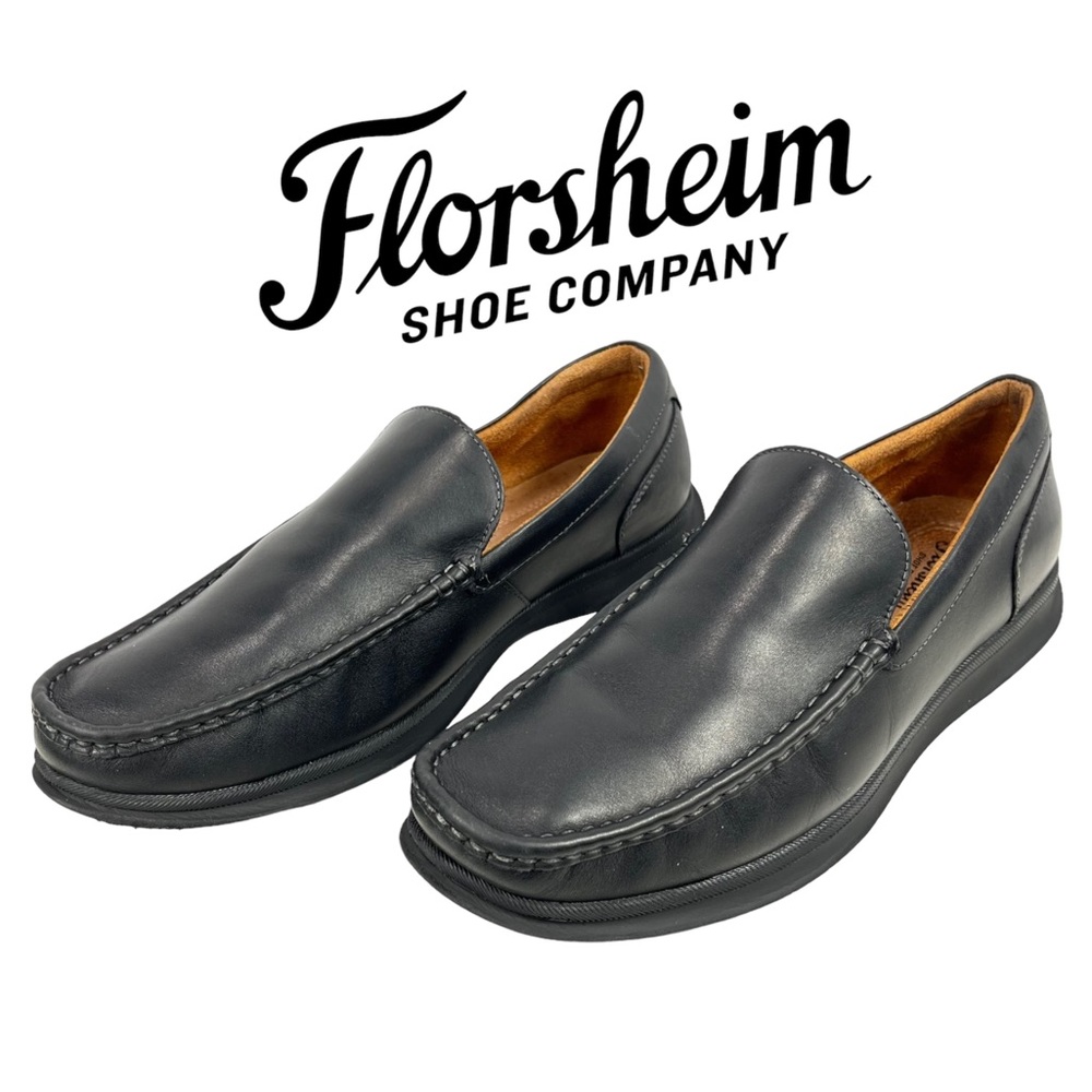 Florsheim Mens‎ 10 Black Montigo Venetian Leather Slip On Loafers
